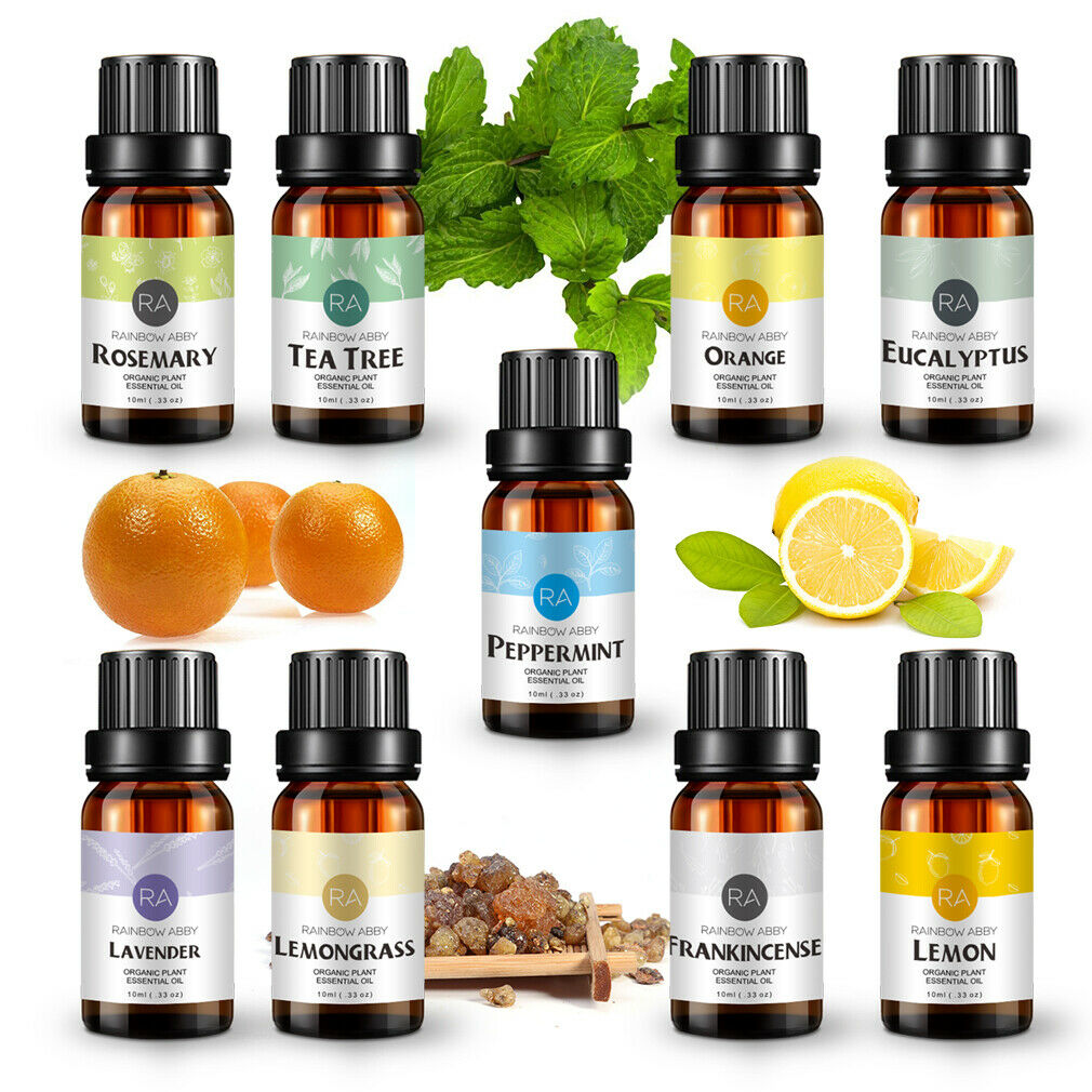 9x10ml Essential Oils Lavender Lemongrass Lemon Peppermint Rosemary Frankincense