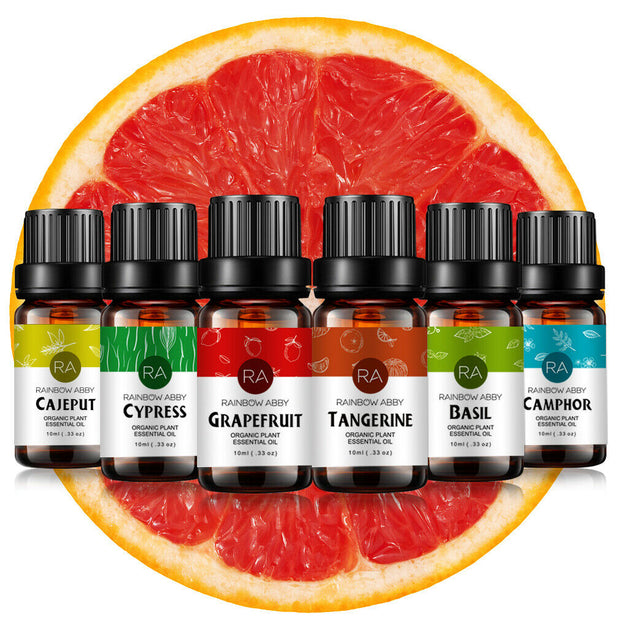 6-Pack 10ml Essential Oils Set: Tangerine,Cypress,Cajeput,Basil,Camphor,Grapefruit