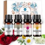 Top 4 (Rose, Jasmine, Sandalwood, Chamomile) Essential Oil Set 100% Pure Aromatherapy Organic Oil for Diffuser, Humidifier