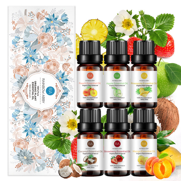 6-Pack 10ml Fruity Essential Oils Set: Strawberry, Coconut, Apple