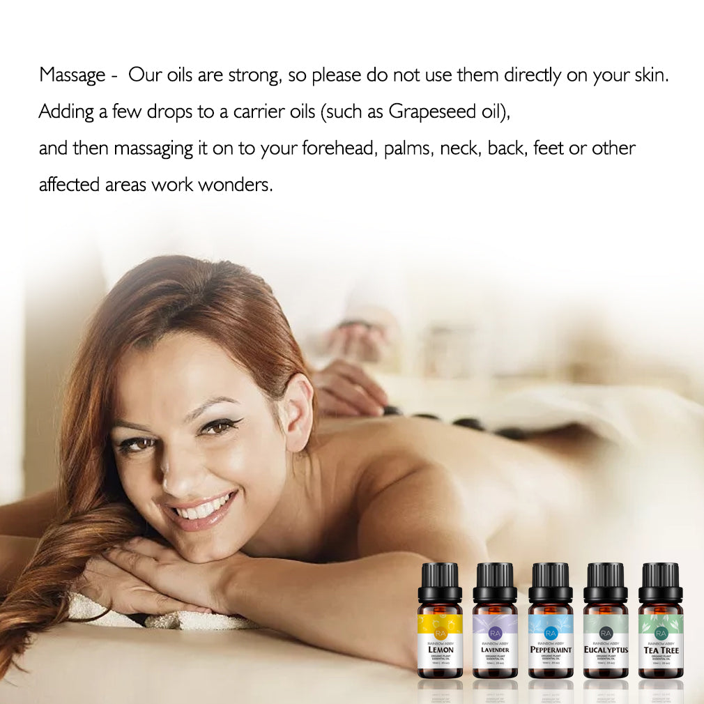 5-Pack Best Essential Oils set: Lemon, Peppermint, Eucalyptus, Tea Tree, Lavender