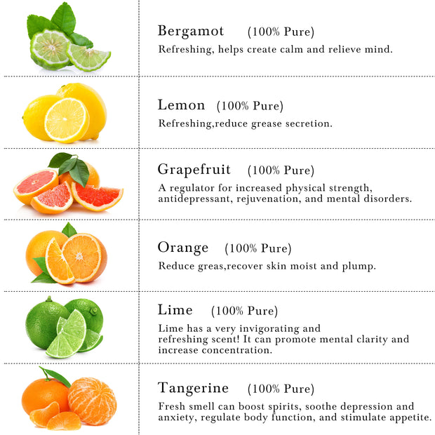 6-Pack 10ml Citrus Essential Oil Set: Lemon, Sweet Orange, Bergamot, Grapefruit, Tangerine, Lime