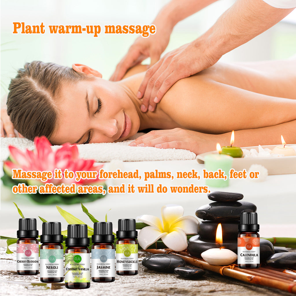 6-Pack 10ml Floral Essential Oils Gift Set: Jasmine,Neroli,Honeysuckle,Cherry Blossoms,Coconut Vanilla,Calendula