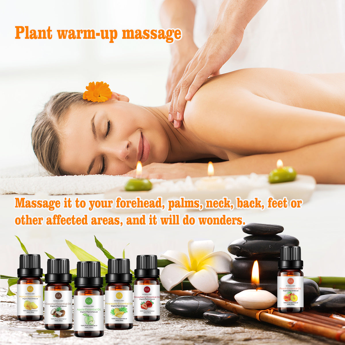 6-Pack 10ml Fruity Essential Oils Set: Strawberry, Coconut, Apple, Mango, Pineapple, Peach