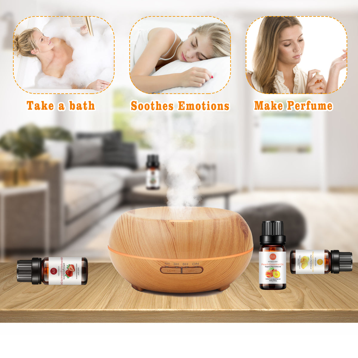 6-Pack 10ml Fruity Essential Oils Set: Strawberry, Coconut, Apple, Mango, Pineapple, Peach