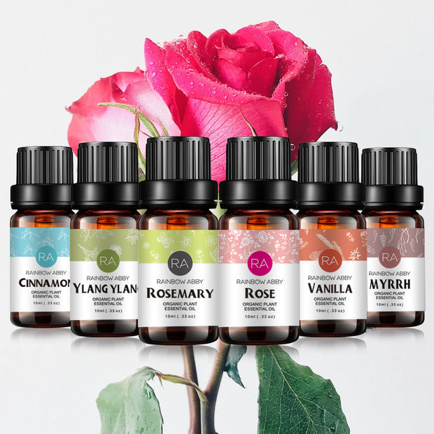 Set de regalo de aceite esencial de aromaterapia - (6 botellas de 10 ml) - Romero, rosa, ylang-ylang, canela, vainilla, mirra