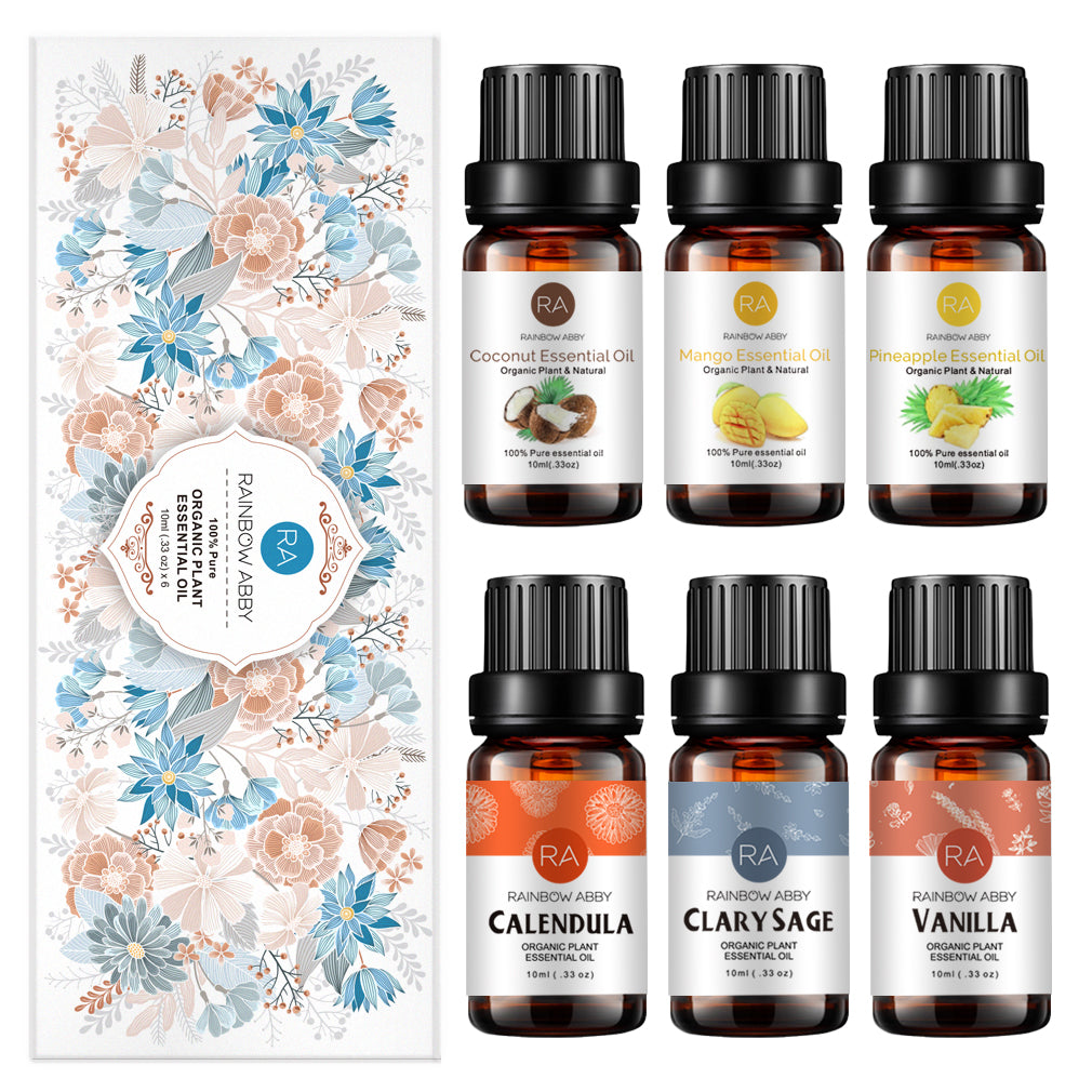 6-Pack 10ml Essential Oils Set (Coconut, Mango, Pineapple, Vanilla, Clary Sage, Calendula)