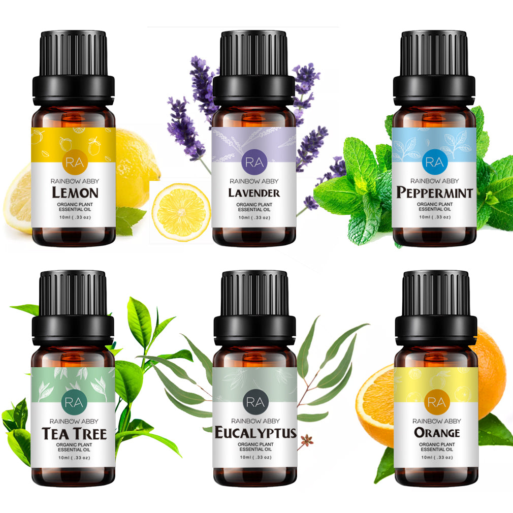 Rainbow Abby Essential Oils Juego de regalo Top 6 Aceites esenciales puros para difusor, humidificador, masaje, aromaterapia, cuidado de la piel y el cabello