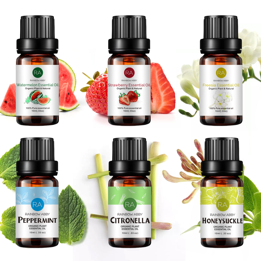 6-Pack Essential Oils Set (Peppermint, Watermelon, Strawberry, Freesia, Citronella, Honeysuckle)