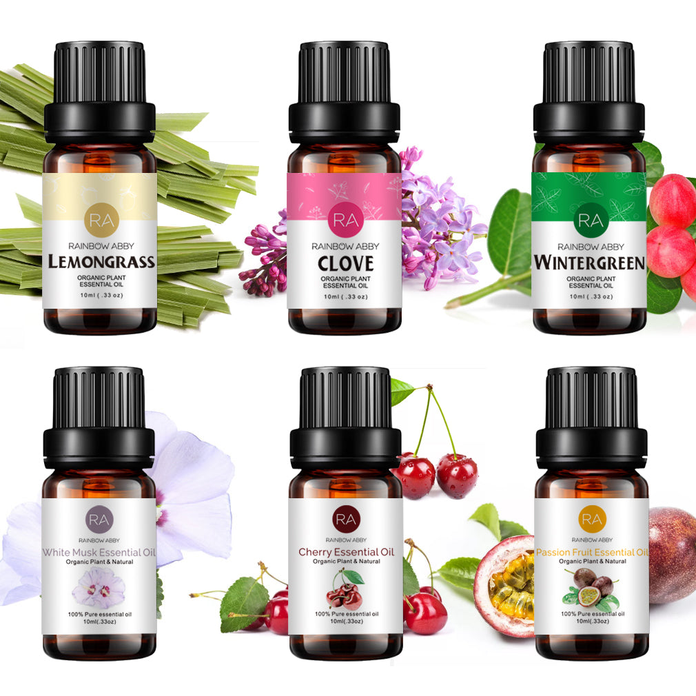 6-Pack 10ml Essential Oils Set (Lemongrass, Clove, Wintergreen, Passion Fruit, Cherry, White Musk)