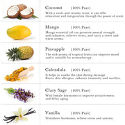 6-Pack 10ml Essential Oils Set (Coconut, Mango, Pineapple, Vanilla, Clary Sage, Calendula)