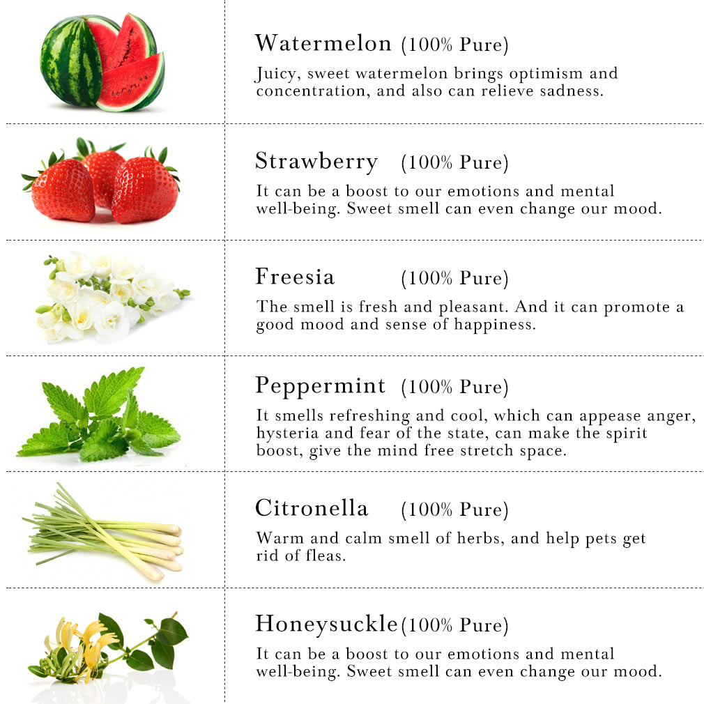 6-Pack Essential Oils Set (Peppermint, Watermelon, Strawberry, Freesia, Citronella, Honeysuckle)