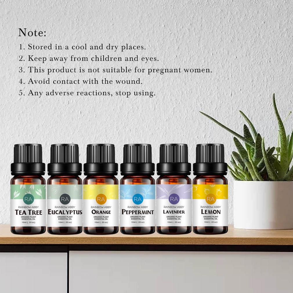 Rainbow Abby Essential Oils Juego de regalo Top 6 Aceites esenciales puros para difusor, humidificador, masaje, aromaterapia, cuidado de la piel y el cabello