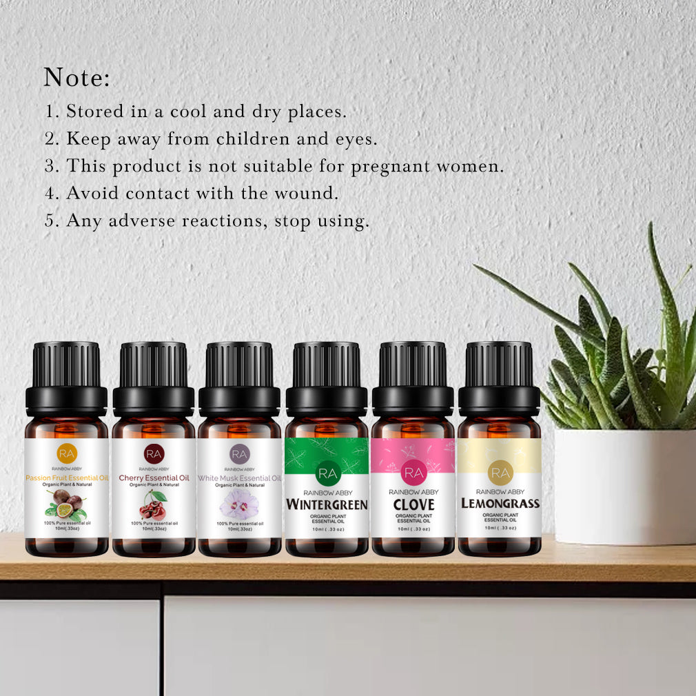 6-Pack 10ml Essential Oils Set (Lemongrass, Clove, Wintergreen, Passion Fruit, Cherry, White Musk)