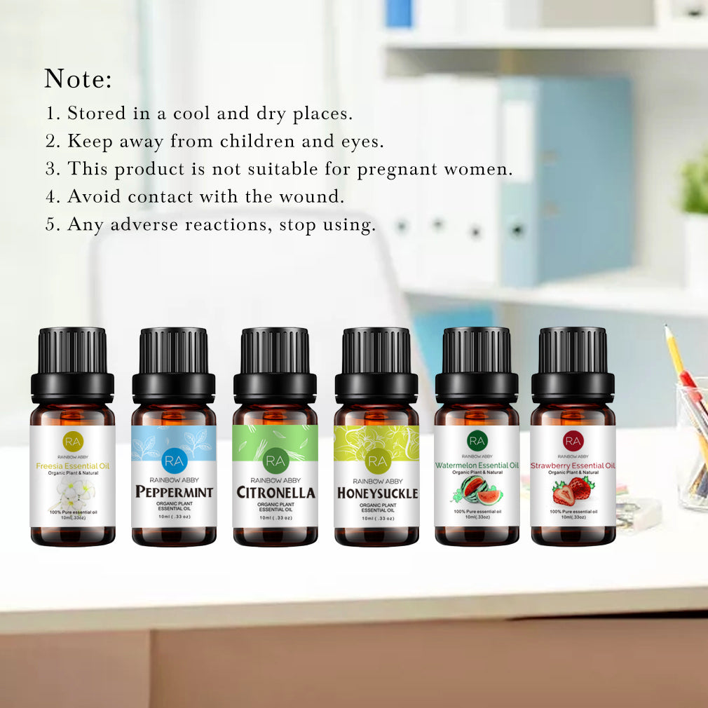 6-Pack Essential Oils Set (Peppermint, Watermelon, Strawberry, Freesia, Citronella, Honeysuckle)