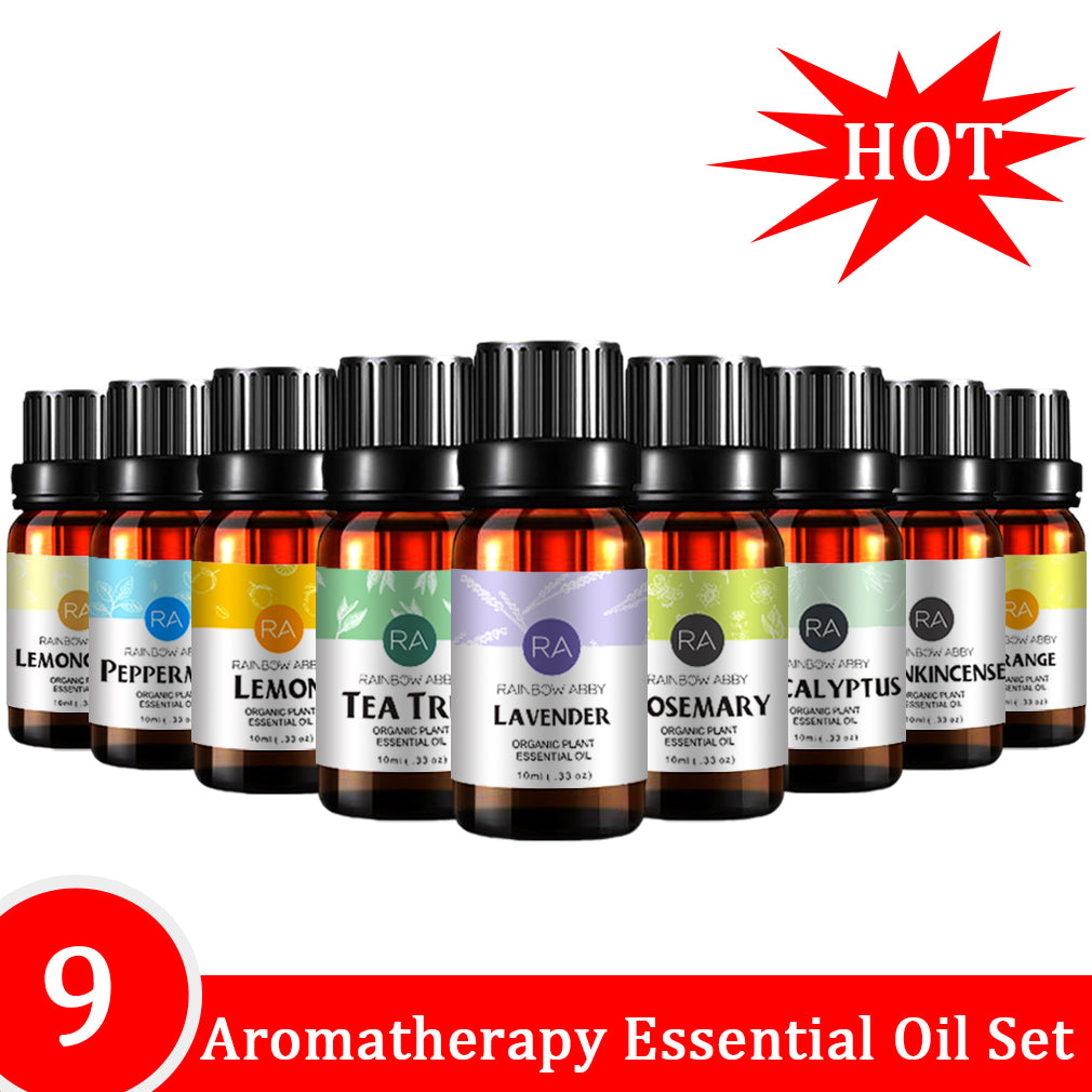 9x10ml Essential Oils Lavender Lemongrass Lemon Peppermint Rosemary Frankincense