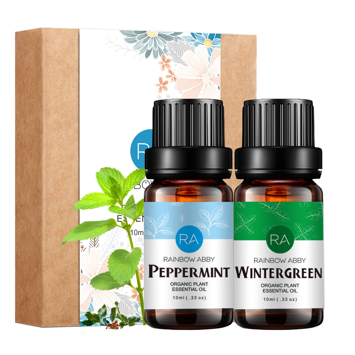 2-Pack 10ml Minty Essential Oils Set- Motivating,Cooling,Invigorating