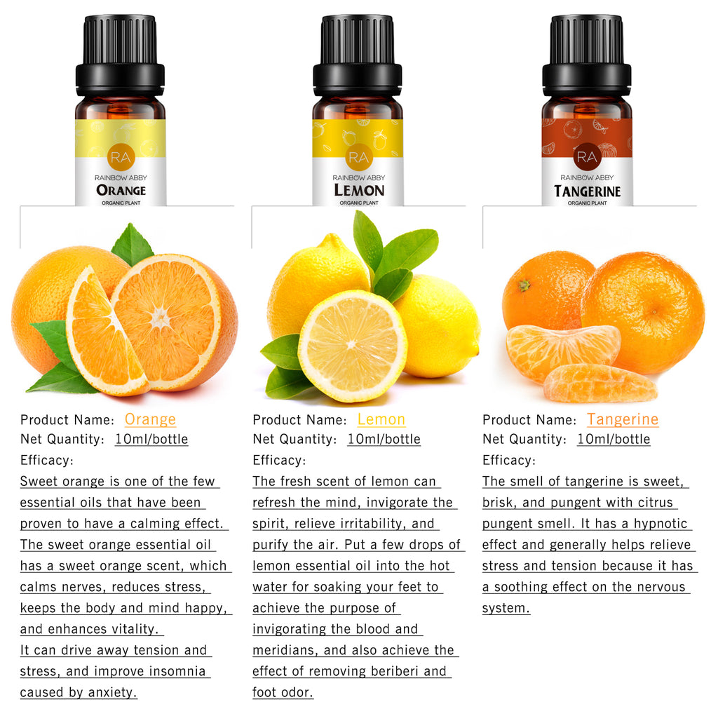 3-Pack 10ml Citrus Essential Oils Set : Sweet Orange, Lemon, and Tangerine