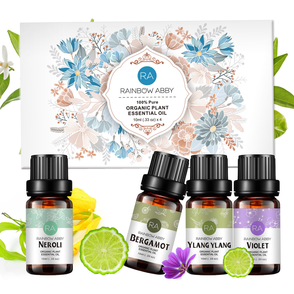 4-Pack 10ml Floral Essential Oils Set: Violet, Neroli,Bergamot,YlangYlang