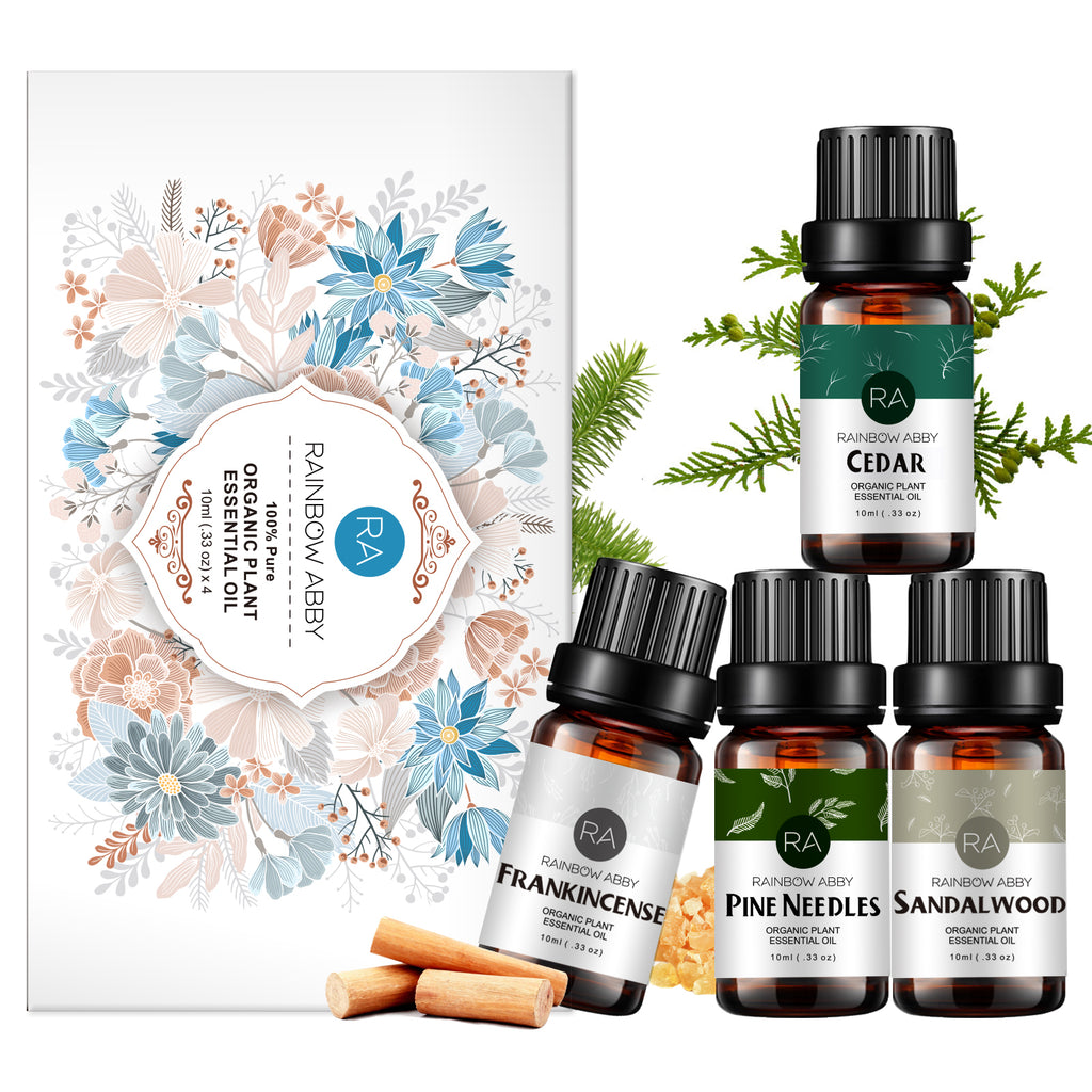 4-Pack 10ml Woodsy Essential Oils Set : Frankincense, Pine Needles, Cedarwood, Sandalwood