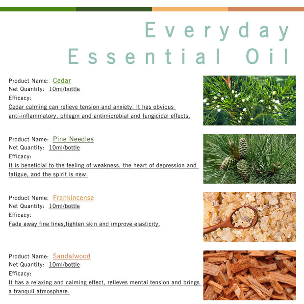 4-Pack 10ml Woodsy Essential Oils Set : Frankincense, Pine Needles, Cedarwood, Sandalwood