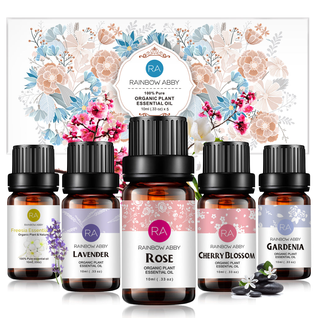 5-Pack 10ml Floral Essential Oils Set : Rose, Lavender, Cherry Blossom, Gardenia, Freesia