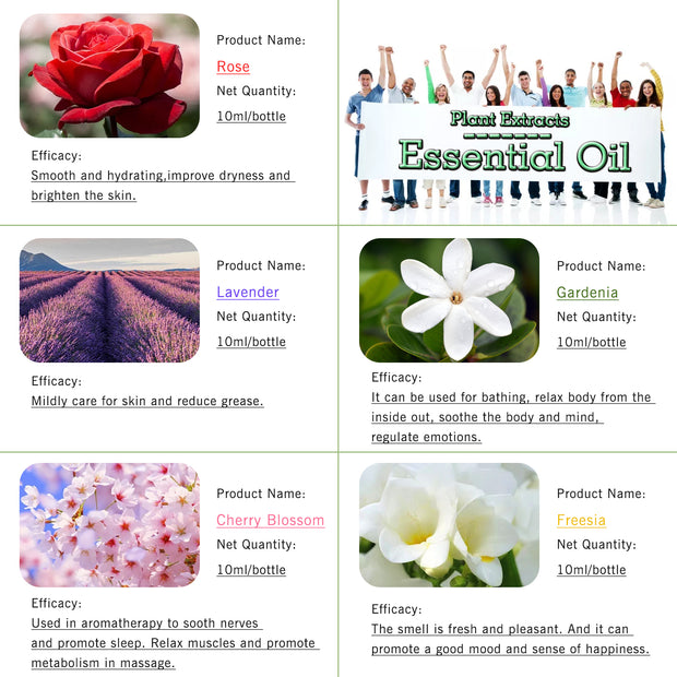 5-Pack 10ml Floral Essential Oils Set : Rose, Lavender, Cherry Blossom, Gardenia, Freesia