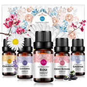 5-Pack 10ml Floral Essential Oils Set : Lavender, Rose, Cherry Blossom, Chamomile, Gardenia