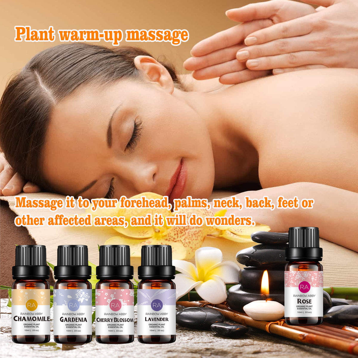 5-Pack 10ml Floral Essential Oils Set : Lavender, Rose, Cherry Blossom, Chamomile, Gardenia