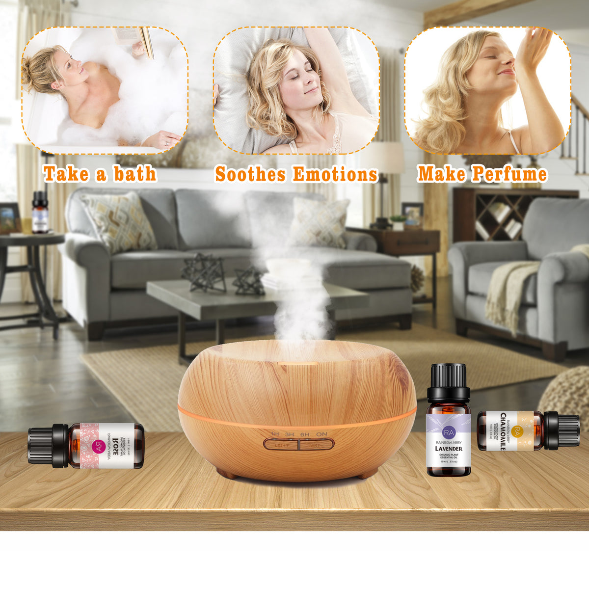 5-Pack 10ml Floral Essential Oils Set : Lavender, Rose, Cherry Blossom, Chamomile, Gardenia