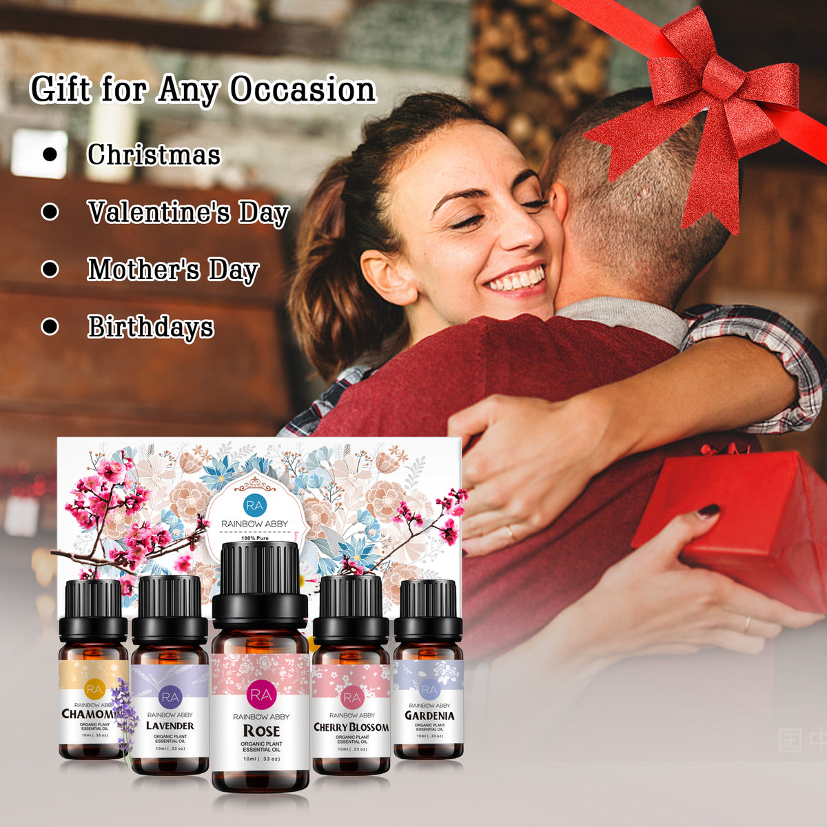 5-Pack 10ml Floral Essential Oils Set : Lavender, Rose, Cherry Blossom, Chamomile, Gardenia