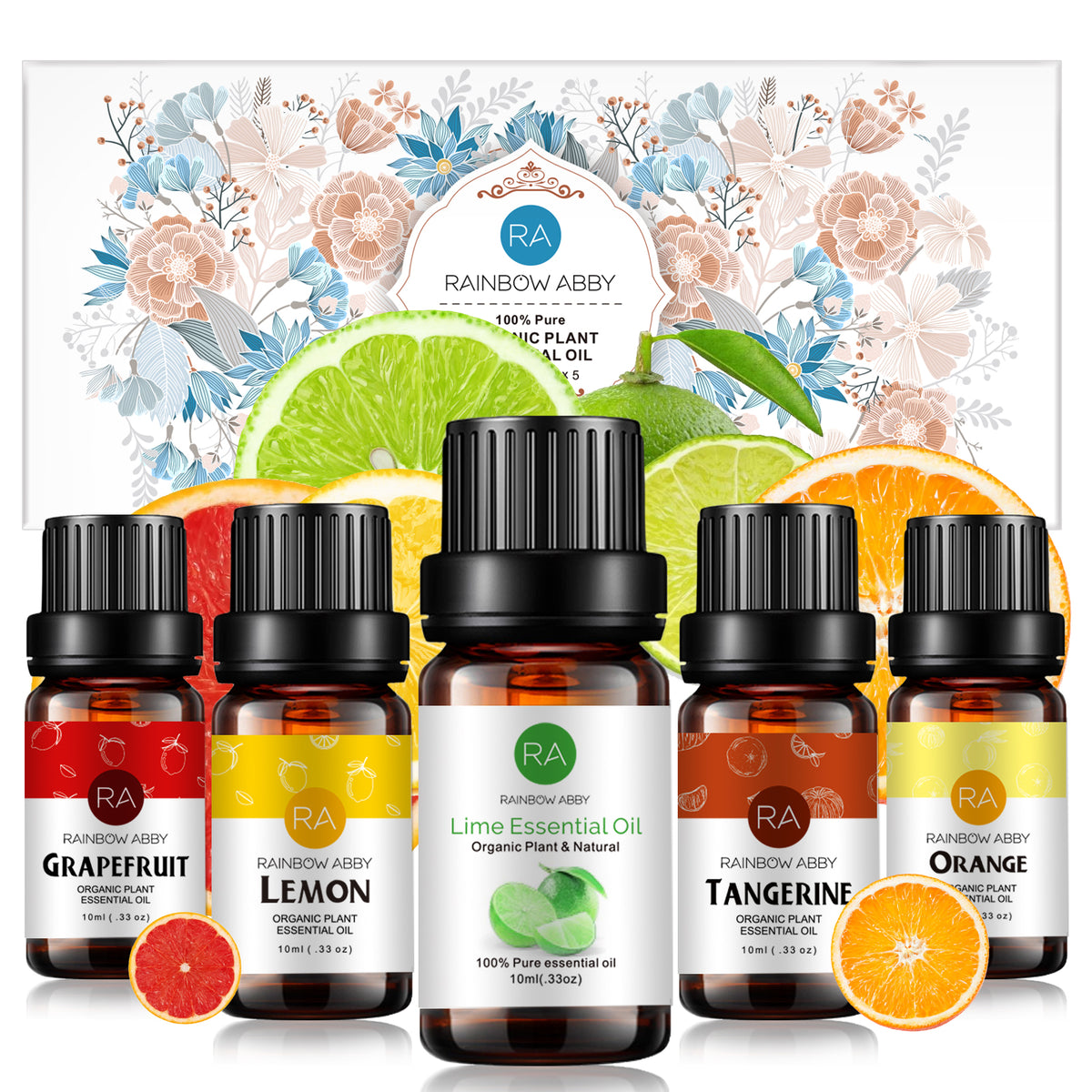5-Pack 10ml Citrus Essential Oils Set : Lemon, Grapefruit, Lime,Tangerine and Sweet Orange