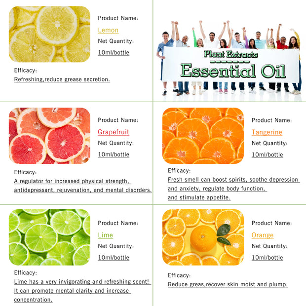 5-Pack 10ml Citrus Essential Oils Set : Lemon, Grapefruit, Lime,Tangerine and Sweet Orange