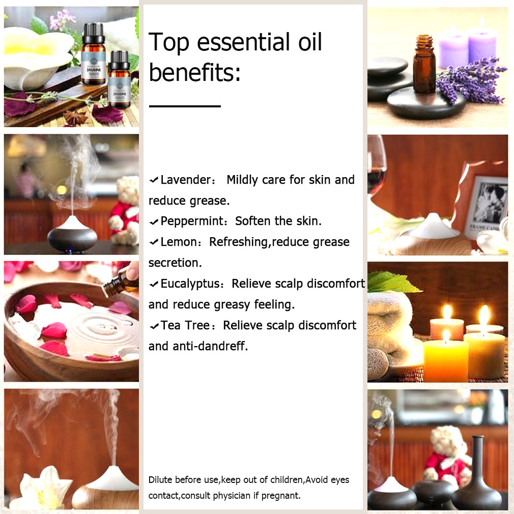 5-Pack Best Essential Oils set: Lemon, Peppermint, Eucalyptus, Tea Tree, Lavender