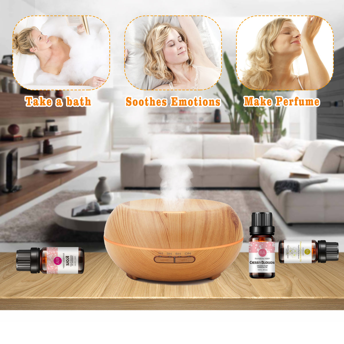 5-Pack 10ml Floral Essential Oils Set: Rose, Jasmine, Ylang ylang, Cherry Blossom, Freesia