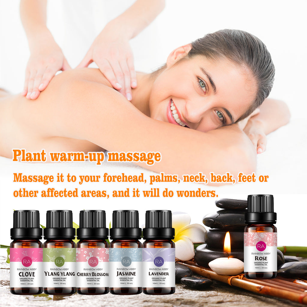 6-Pack 10ml Essential Oils Set : Lavender, Rose, Jasmine, Ylang-Ylang, Cherry Blossom, Clove