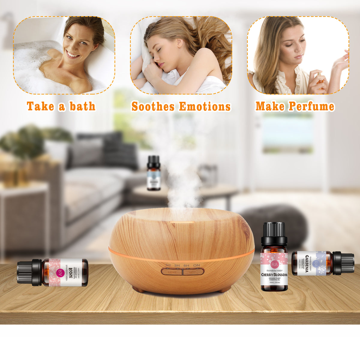 6-Pack 10ml Floral Essential Oils Gift Set: Lavender, YlangYlang, Rose, Jasmine, Cherry Blossom, Gardenia