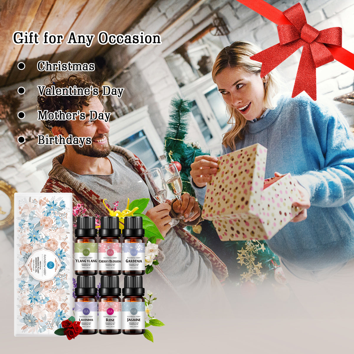 6-Pack 10ml Floral Essential Oils Gift Set: Lavender, YlangYlang, Rose, Jasmine, Cherry Blossom, Gardenia