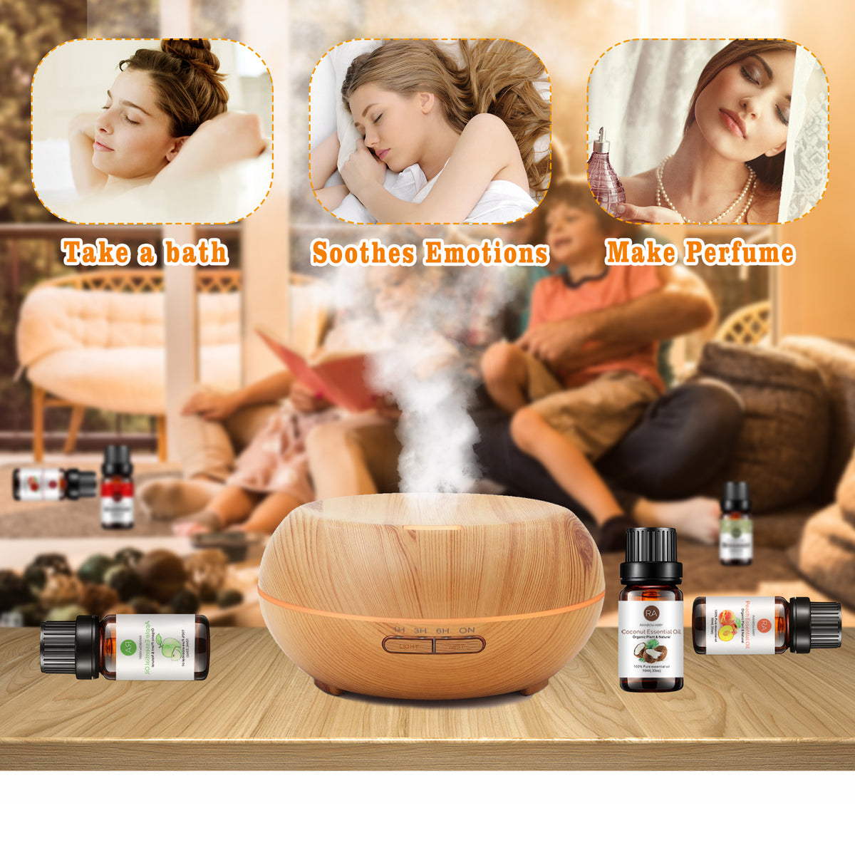 6-Pack Fruity Essential Oils Set : Coconut, Grapefruit, Strawberry, Peach, Bergamot, Lime