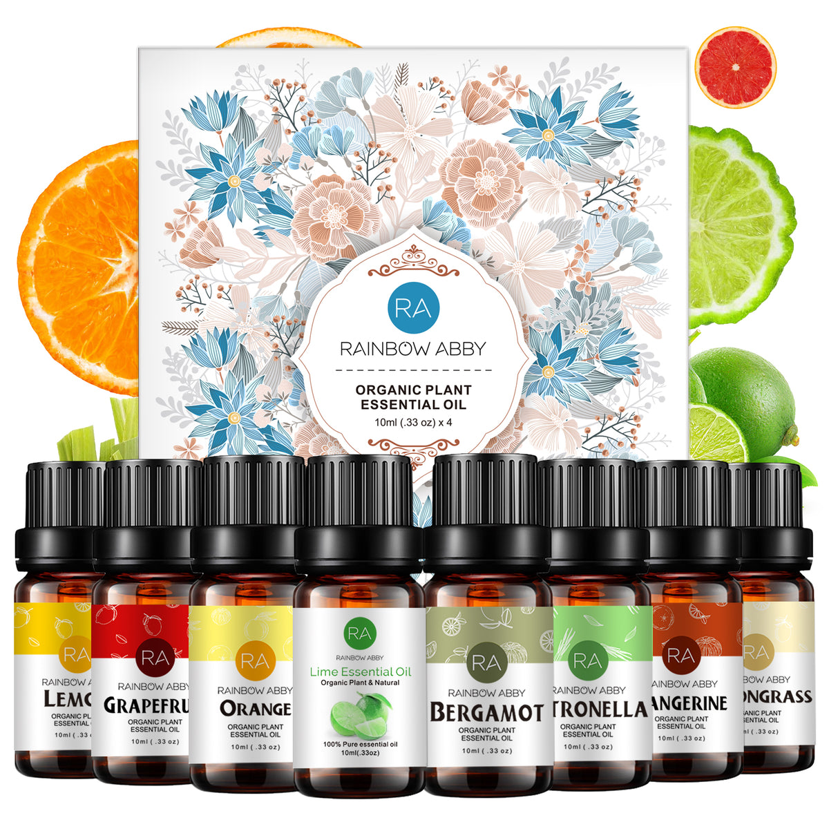 8-Pack 10ml Citrus Essential Oils Set- Invigorating, Exciting, and Uplifting