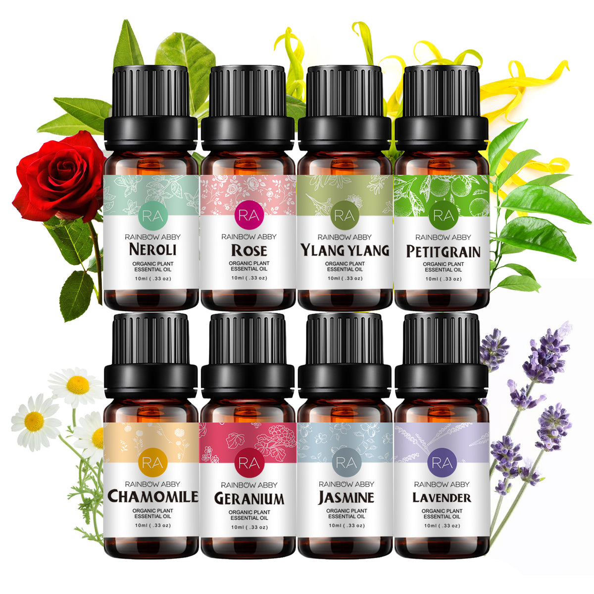 8-Pack 10ml Floral Essential Oils Set- Comforting,Promotes rest,Mood balancing