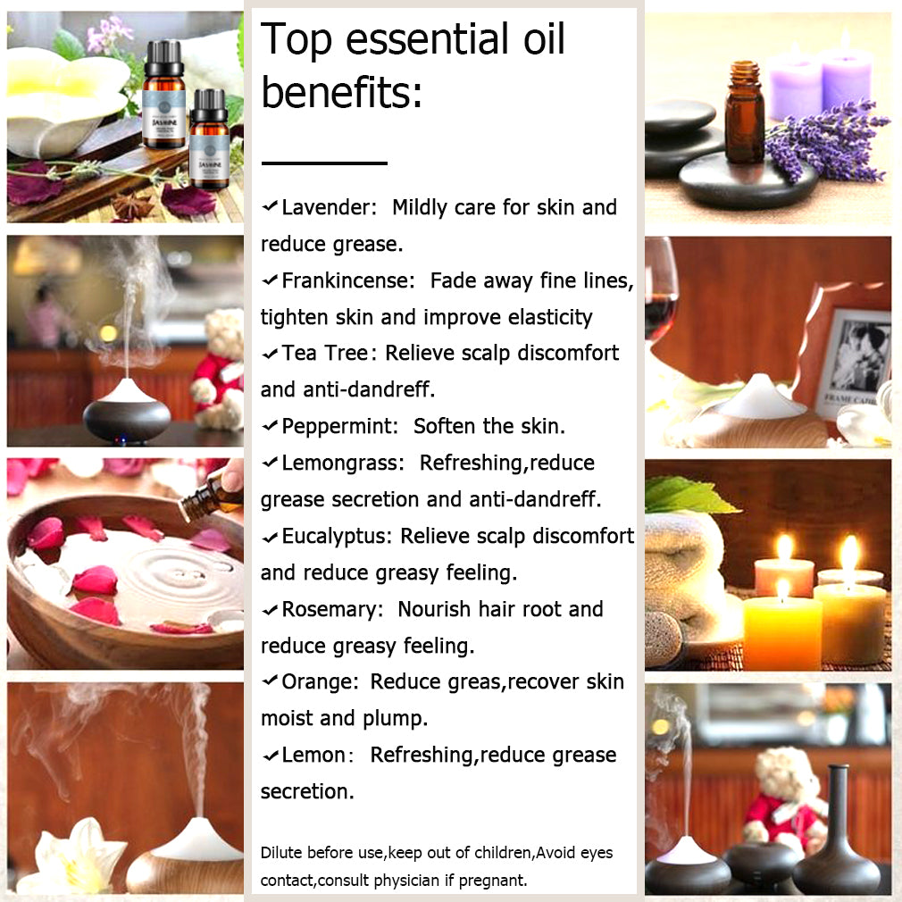 9x10ml Essential Oils Lavender Lemongrass Lemon Peppermint Rosemary Frankincense