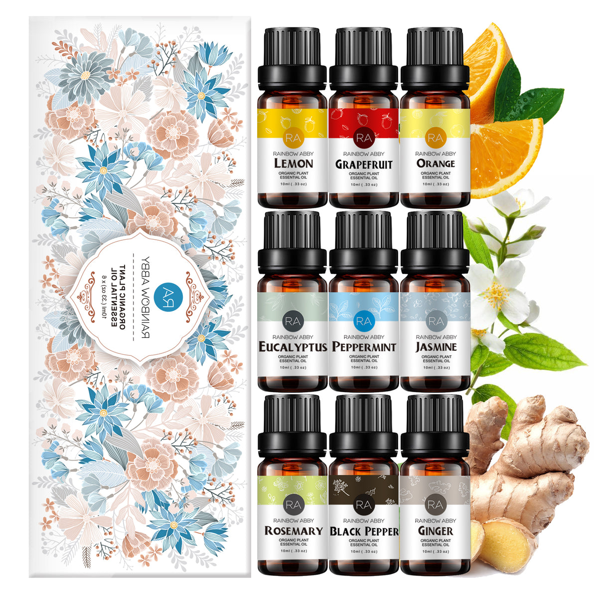 9-Pack 10ml Essential Oils Set for energy- For Instant Energy
