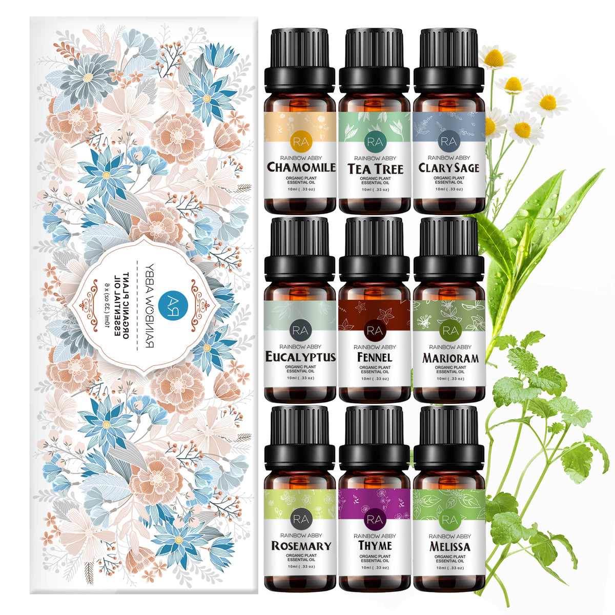 9-Pack 10ml Herbaceous Essential Oils- Calming,Promotes positivity,Encouraging